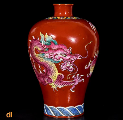 清乾隆珐琅彩浮雕龙纹梅瓶-汇观艺术