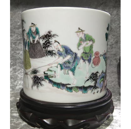 大清康熙年制五彩人物笔筒-汇观艺术