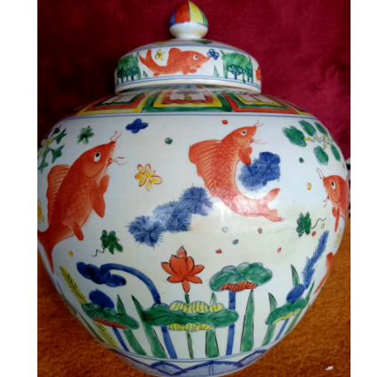 大明嘉靖年製五彩龍紋大缶サイズ約高さ22cm径21cm 大明嘉靖年製五彩龍